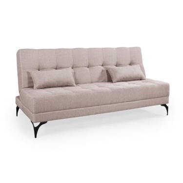 Imagem de Sofá Cama Solteiro Nevada Reclinavel Revestimento Linho Pes em Ferro (CREME)