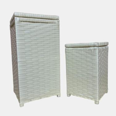 Imagem de kit c/ 2 Roupeiro Organizador Cesto de Roupa Suja Brinquedos 30x30x60 + 24x24x40 (PALHA)