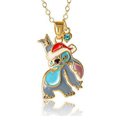 Imagem de Disney Colar Stitch feminino de 40,6 cm + 5 cm, licença oficial, colar de Natal com ponto banhado a ouro 18 k, presentes de costura, Latão, Cristal