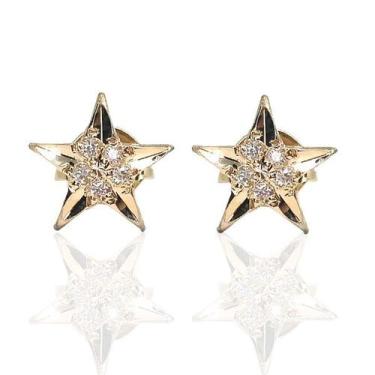Imagem de Brinco de ouro 18k Estrelas com Pedras - Elegancy Joias