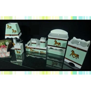 Imagem de Kit Higiene bebê Mdf decorado 7 pçs - VERDE CLARO DE CAVALO - Flores p