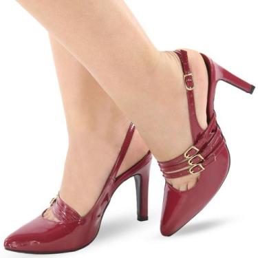 Imagem de Sapato Scarpin Re&Ton Slingback Salto Médio Feminino SC12, Cereja vern