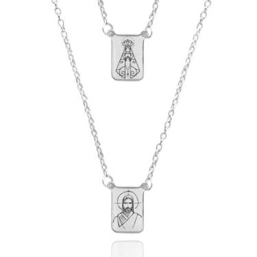 Imagem de Escapulário Aço Inox Nossa Senhora Aparecida e Jesus Cristo - Escapulá
