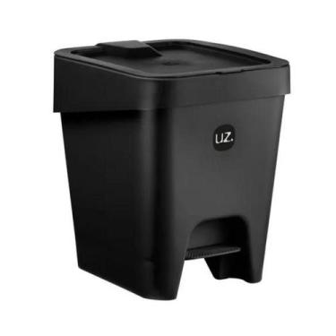 Imagem de Lixeira Slim 8 Litros Com Pedal Plástico Preto 25Cm - Uzutil