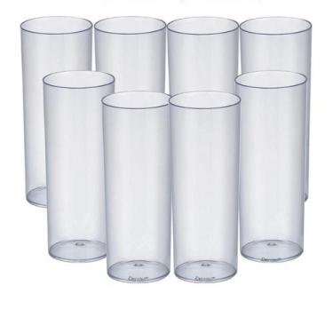 Imagem de Kit 8 Copos Tubo Long Drink Acrílico Transparente 300ml - Krystalon