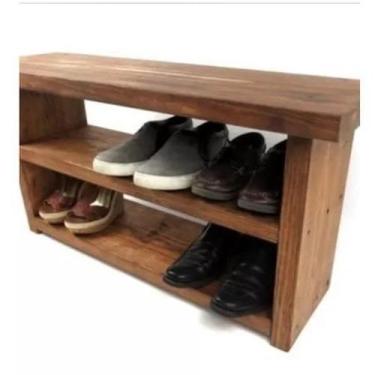 Imagem de Sapateira E Banco 2 Prateleiras Madeira Maciça 80X45 - Loja Do Pinho, 