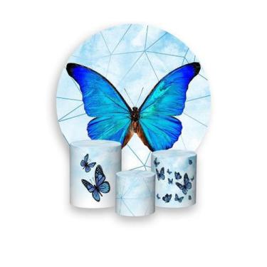 Imagem de Painel De Festa Redondo 1,50x1,50 + Trio De Capas Cilindro - Borboleta