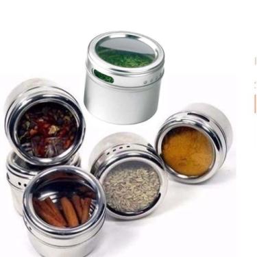 Imagem de 3x Porta Condimento Tempero Inox Magnético Imã Geladeira - PL