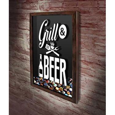 Imagem de Quadro Porta Tampinhas Grill & Beer - Quadro Novo, 26x36, Marrom