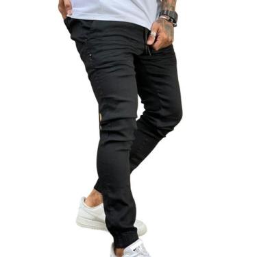Imagem de Calça Jogger Sarja  Premium Masculina Com Punho Cós Elástico - Preto -