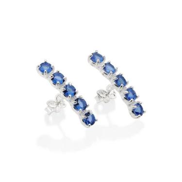 Imagem de Brincos rommanel prata 925 femininos cravejado pedra zirconia azul esc