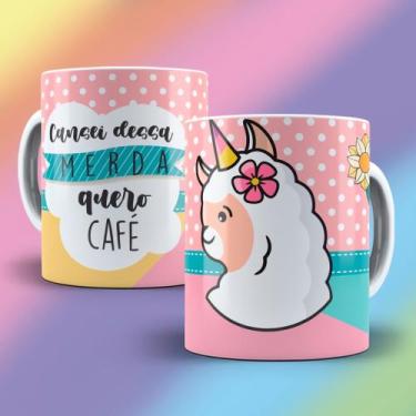 Imagem de Caneca Xícara Lhama Irritada Cansei Dessa Merd@ Quero Café Insulto Irô