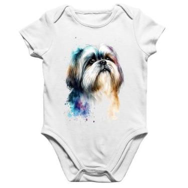 Imagem de Body Bebê Algodão Cachorro Shih Tzu Watercolor - Foca na Moda, Branco,