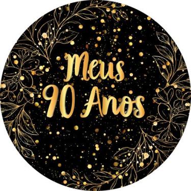 Imagem de Painel De Festa Redondo 1,50x1,50 - Fundo Preto Folhagens Efeito Brilh