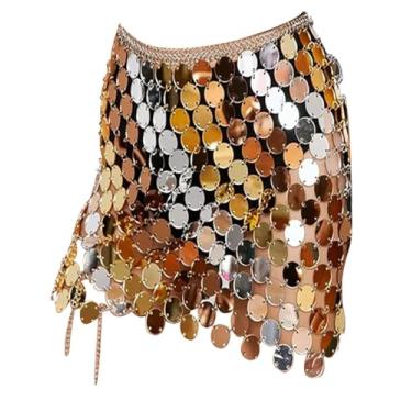 Imagem de Sutiã feminino de lantejoulas transparente, top cropped com tiras nas costas, costas nuas, saia de biquíni, one size