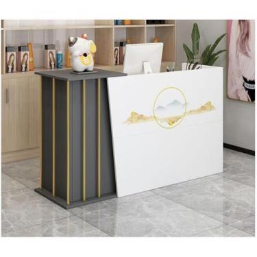 Imagem de Balcão de recepção simples moderno supermercado loja de conveniência hotel pequeno bar salão de beleza loja de roupas caixa recepção uso em qualquer lugar, off-white cor impressa, 140 x 40 x 90 cm
