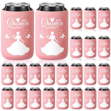 Imagem de Singhoow 50 peças de lembrancinhas de festa de quinze anos para convidados 15º aniversário lata de cerveja coolers mangas de festa de quinze anos de festa de quinze anos decorações de lata