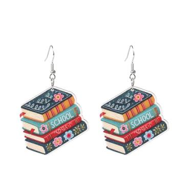 Imagem de Brincos de professor para mulheres, engraçados, de madeira, fofo, livro, lápis, mochila, maçã, amor, coração, apreciação, brincos pendentes para estudantes de volta às aulas, presente de dia do
