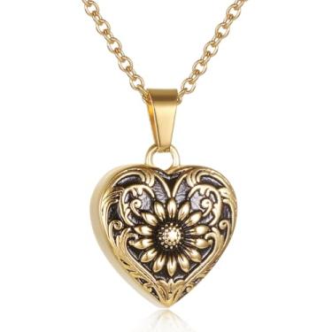 Imagem de Colar de cremação para mulheres, girassol/rosa/borboleta coração urna para cinzas de entes queridos, joia memorial, Aço inoxidável, Sem Pedra Preciosa