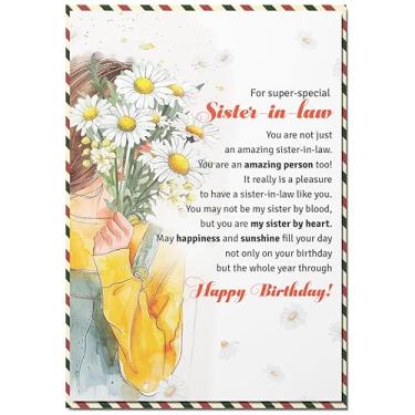 Imagem de BlinkWishes Cartão de aniversário para cunhada, cartão de felicitações de feliz aniversário para cunhada com envelope e selo, ideia de presente de feliz aniversário para cunhada