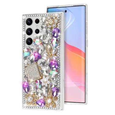 Imagem de Losin Compatível com Galaxy S24 Plus Bling Case para mulheres meninas luxo 3D brilhante glitter diamante cristal strass capa fofa brilhante frasco de perfume flor design capa à prova de choque, roxo