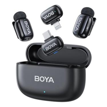 Imagem de BOYA Boyamini-12 Microfone 4 em 1 para Android/iPhone, com cancelamento de ruído inteligente e estojo de carregamento, clipe de metal no microfone Vlogging TikTok YouTube Content Creators