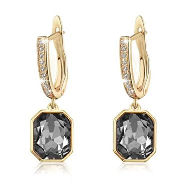 Imagem de Brincos Swarovski de cristal quadrado com alavanca para mulheres, banhado a ouro 14 K, joia hipoalergênica