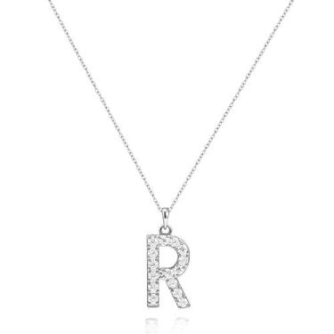 Imagem de Colar com inicial de zircônia cúbica da Tarsus, pingente, joias, presentes para namoradas, mulheres e meninas Prata