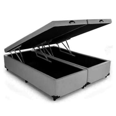 Imagem de Cama Box Queen Size Com Baú Bipartido, Sintético Cinza RC - Real Comfo