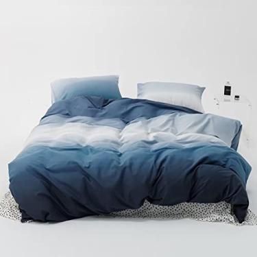 Imagem de Luxlovery Conjunto de edredom azul gradiente e branco King Ink Blue Conjunto de cama sólido azul-marinho cobertor colcha macio respirável colcha conjunto de edredom abstrato feminino masculino