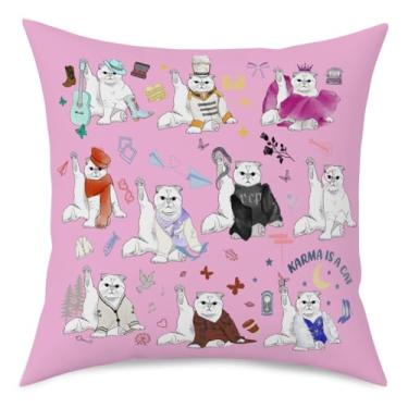 Imagem de QIBAJIU Presentes para amantes de gatos, rosa, capas de almofada inspiradas para amantes de música, presentes para fãs de cantores, produtos para mulheres, gatos, mãe, gato, senhora, músico, 45,7 x