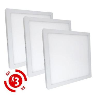 Imagem de Plafon De Led Sobrepor Quadrado 24w Branca 6000k 30x30 - Kit 03 unidad