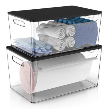 Imagem de COAZEX Pacote com 2 suportes de saco de lixo empilháveis embaixo da pia, dispensador de saco de lixo de plástico com tampa, suporte de rolo de armazenamento de saco de lixo para cozinha, despensa,