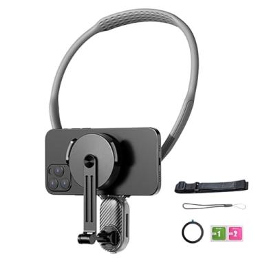 Imagem de Suporte magnético de telefone de pescoço para gravação, suporte de telefone celular com gola POV, alça flexível, mãos livres, gravação de vídeo, caminhada, corrida, motocicleta, bicicleta
