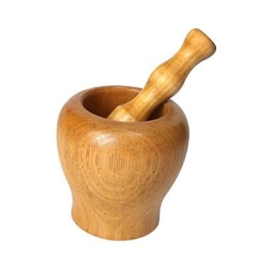 Imagem de Bothyi Argamassa de madeira e pilão manual de alho manual utggets de cozinha moer tigela de alho moedor de gengibre para chutney de mostarda fresca, Xl