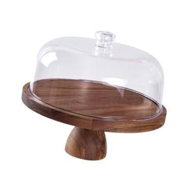 Imagem de WeiLaiKeQi Bandeja de madeira para armazenamento de alimentos, recipiente redondo para bolo, versátil, prato de servir pão para restaurante, café da manhã, Base Alta