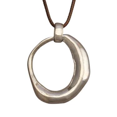 Imagem de JAOYU Colar de couro longo vintage para mulheres, colar com pingente de corda boêmia com pingente de prata grande, cordão longo, estilo hippie, joia, Couro sintético, Sem Pedra Preciosa