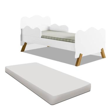 Imagem de Cama Com Colchão Infantil Nuvem Pés Madeira Maciça Shop Jm Branco