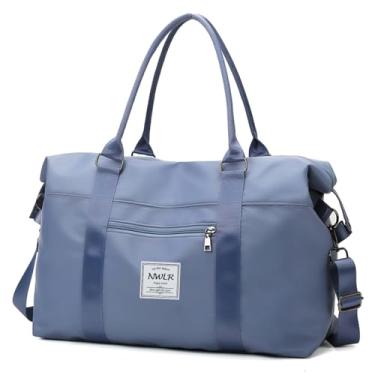 Imagem de Bolsa esportiva feminina para viagem, bolsa de mão para avião, bolsa esportiva à prova d'água, bolsa de ginástica para mulheres, bolsa de fim de semana com bolso molhado, bolsa de treino, D - azul, Bolsa esportiva de viagem grande com manga de carrinho