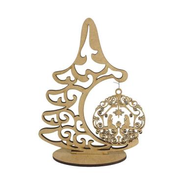 Imagem de Aplique Laser Mdf - Árvore Natal Com Base E Bola Natal G