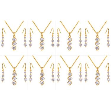 Imagem de ZHUWE Conjunto de joias de dama de honra, presente para mulheres, ouro 18K, ouro rosa ou prata, conjunto de brincos para casamento, Cobre, Zircônia cúbica