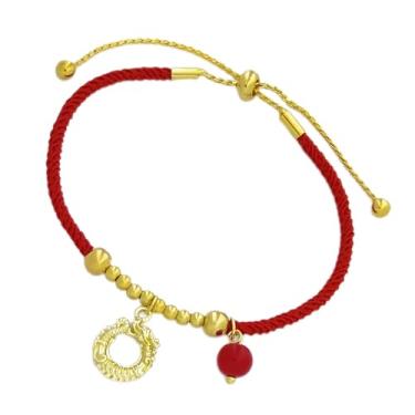 Imagem de Eymi Pulseiras de corda vermelha ajustáveis signo animal do zodíaco chinês 2024 ano novo dragão da sorte pulseira pingente para mulheres, Metal, Sem pedras preciosas