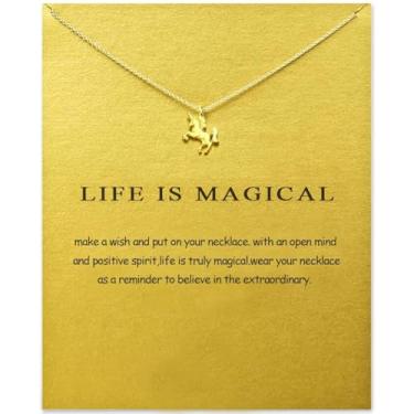 Imagem de Colar QXFQJT Sun Y âncora amizade unicórnio pingente flor pingente colar com cartão de significado Dourado