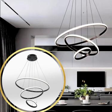 Imagem de Luminária Led 80 Watts 3 Anéis 115Cm Altura Ajustável Lustre