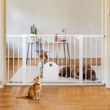 Imagem de Baby Gate babelio 36-57 Fecho automático extra amplo com porta para gatos