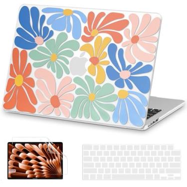 Imagem de AKIT Capa compatível com MacBook Air de 15 polegadas 2025 2024 2023 M4 M3 M2 A3241 A3114 A2941, capa rígida de padrão exclusivo para laptop + capa de teclado + protetor de tela para Mac Air de 15