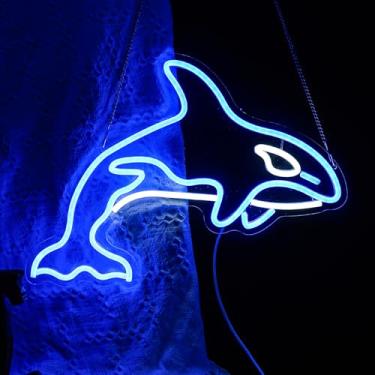 Imagem de Noasktt Sinal neon de baleia assassina, decoração de parede de quarto de baleia com USB alimentado por USB, oceano, baleia, luzes reguláveis, letreiro de LED para sala de jogos, escritório, bar, pub