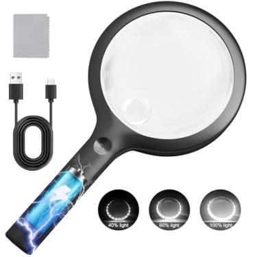 Imagem de NUEYiO Lupa De Carga 30X 40X Com Luz, Lupa Grande Portátil De 4,33 Polegadas Com Luz, 20 Leds De Luz Do Dia E Terceira Marcha Com Iluminação De Escurecimento Para Idosos Lendo Joias - Preto