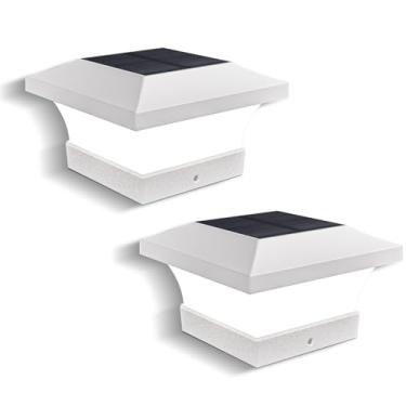 Imagem de T-SUN Luzes de poste solares, luzes de poste à prova d'água alimentadas por energia solar para postes de madeira/vinil, iluminação branca 6000K para deck, pátio, jardim, varanda, cerca (branco