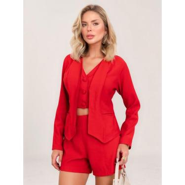 Imagem de Conjunto Alfaiataria Feminino Colete Cropped Duplo e Shorts - BLOG STO